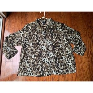 Pat Rego Leopard Print Beaded Collar Women's Shirt Size 3X